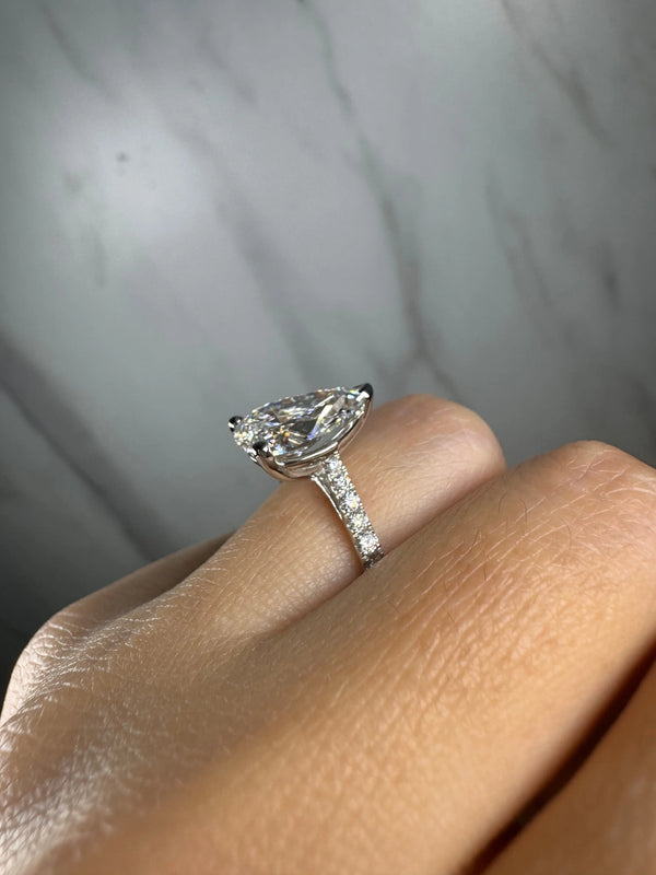"Starry" 5 Carat Pear Shape Diamond Shoulder Engagement Ring HEERA DIAMONDS