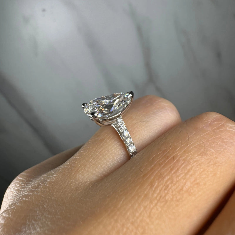 "Starry" 5 Carat Pear Shape Diamond Shoulder Engagement Ring HEERA DIAMONDS