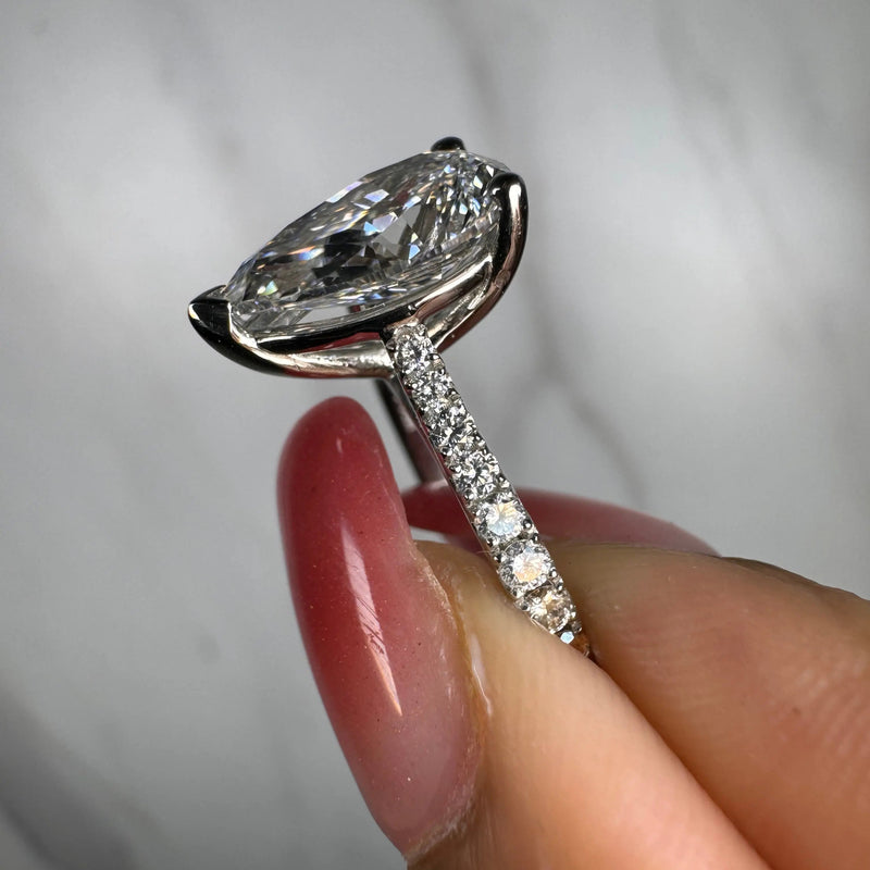 "Starry" 5 Carat Pear Shape Diamond Shoulder Engagement Ring HEERA DIAMONDS