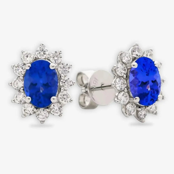 TANZANITE AND DIAMOND CLUSTER STUD EARRINGS HEERA DIAMONDS