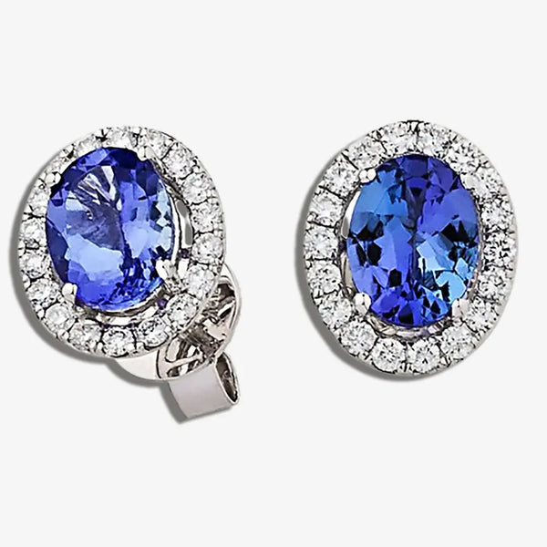TANZANITE HALO STUD EARRINGS HEERA DIAMONDS