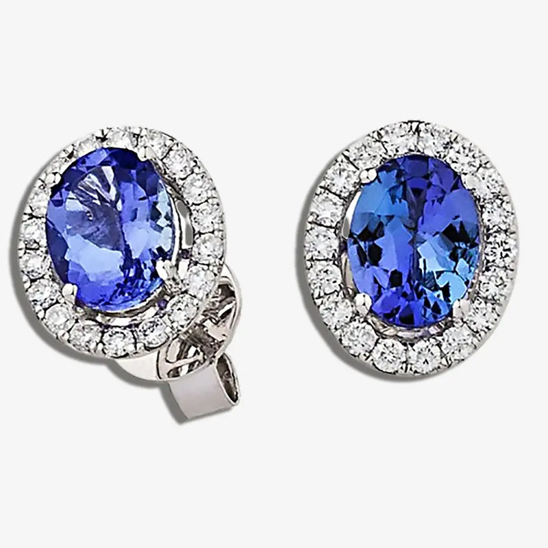 TANZANITE HALO STUD EARRINGS HEERA DIAMONDS