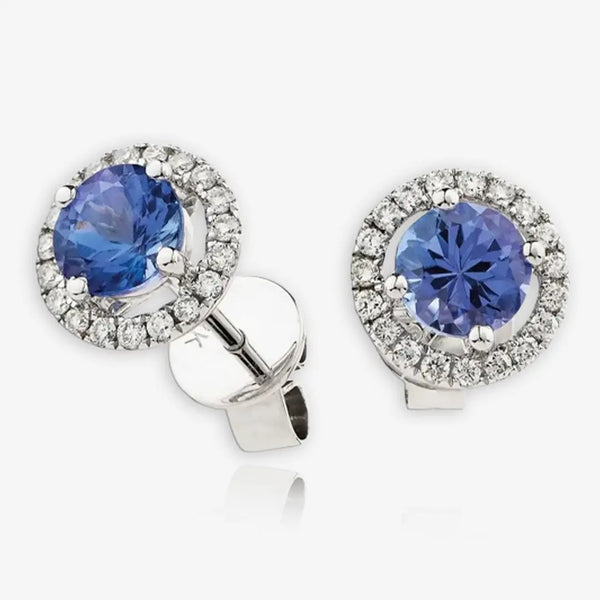 TANZANITE HALO STUD EARRINGS HEERA DIAMONDS