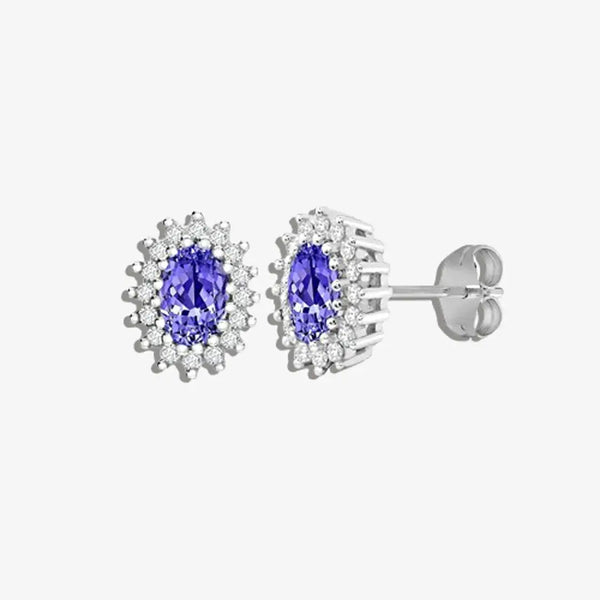 TANZANITE HALO STUD EARRINGS IN 9K WHITE GOLD HEERA DIAMONDS
