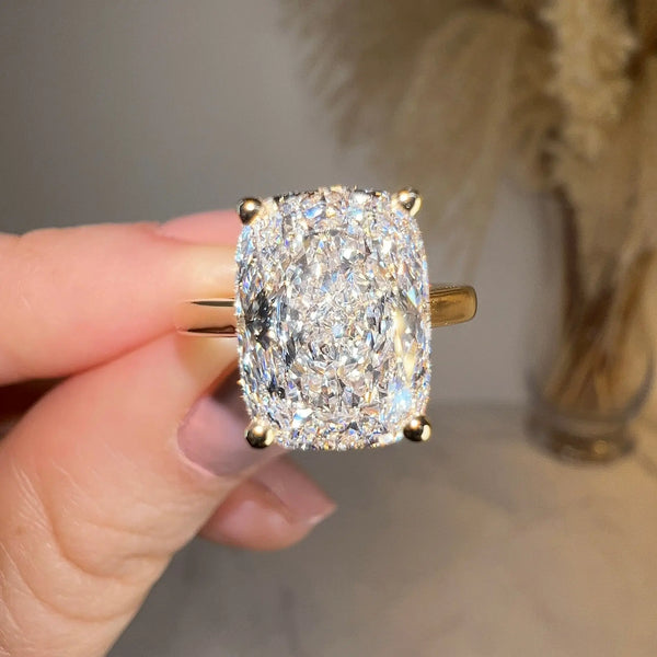"Taylor" Solitaire 4 Carat Radiant Elongated Cushion Cut Yellow Gold Engagement Ring - HEERA DIAMONDS
