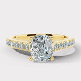 "Tensey" Elongated Cushion Cut Diamond Shoulder Engagement Ring Render- Front View