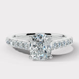"Tensey" Elongated Cushion Cut Diamond Shoulder Engagement Ring- White Gold