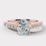 "Tensey" Elongated Cushion Cut Diamond Shoulder Engagement Ring- Rose Gold