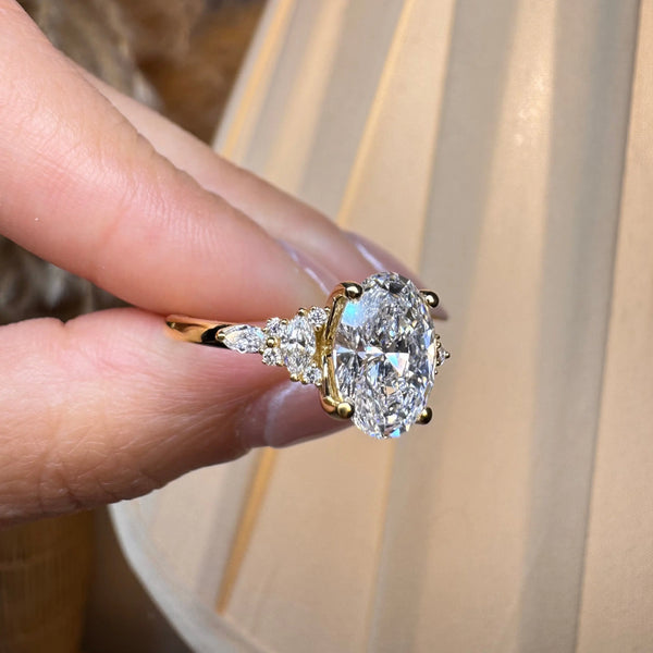 "Tiana" Oval Cut 2 Carat Diamond Shoulder 18K Yellow Gold Engagement  DSOC08 HEERA DIAMONDS