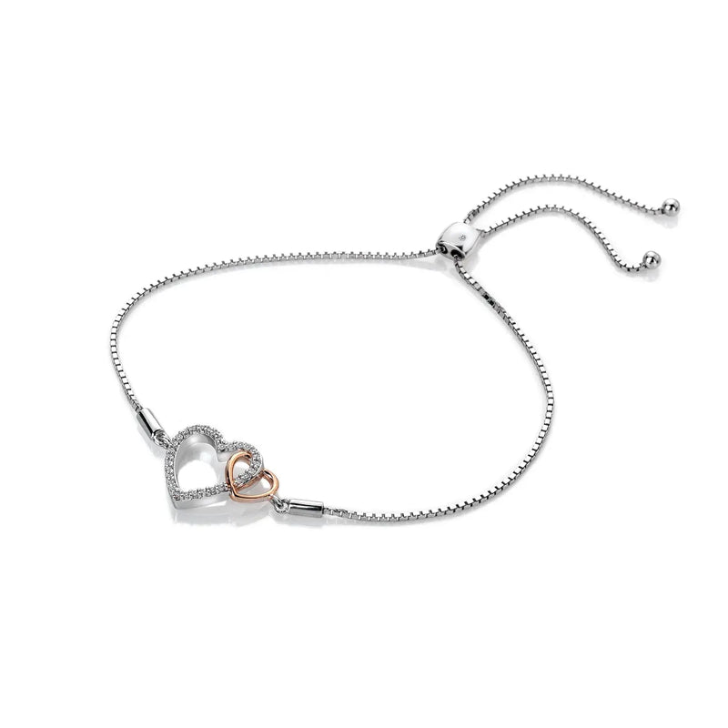 Togetherness Open Heart Bracelet - Rose Gold Plate Accents Hot Diamonds