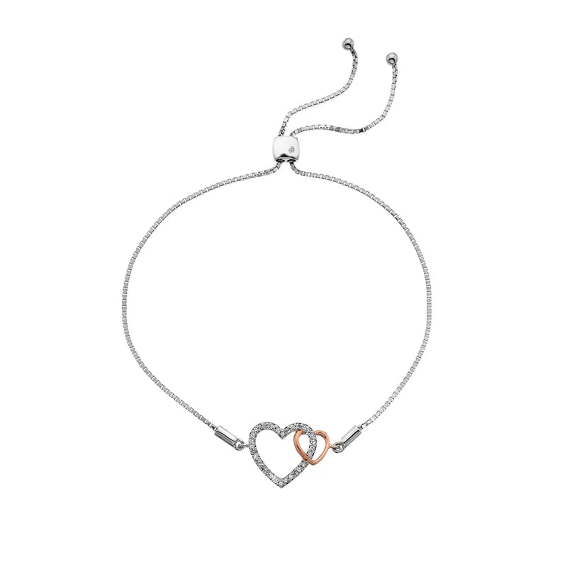 Togetherness Open Heart Bracelet - Rose Gold Plate Accents Hot Diamonds