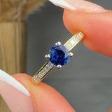 "Trivelle" 0.54 Carat Round Cut Blue Sapphire Natural Diamond Shoulder Engagement Ring MSR776