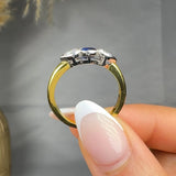 "Vaelisse" 0.75 Carat  Blue Sapphire Round Cut Natural Diamond Trilogy Engagement Ring MSR549