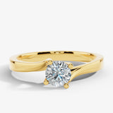 "Valentine" Round Cut 2 Carat Twisted Shoulder Platinum Engagement Ring - Yellow Gold