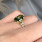 "Varnyx" Green 2.69 Carat Oval Cut Trilogy Lab Grown Diamond Engagement Ring HLM512 HEERA DIAMONDS