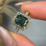 "Veliora" Green 1.61 Carat Cushion Cut Diamond Shoulder Engagement Ring RAM673M HEERA DIAMONDS