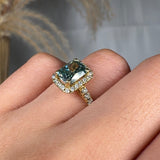 "Veliora" Green 1.61 Carat Cushion Cut Diamond Shoulder Engagement Ring RAM673M HEERA DIAMONDS