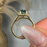 "Veliora" Green 1.61 Carat Cushion Cut Diamond Shoulder Engagement Ring RAM673M HEERA DIAMONDS