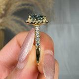 "Veliora" Green 1.61 Carat Cushion Cut Diamond Shoulder Engagement Ring RAM673M HEERA DIAMONDS
