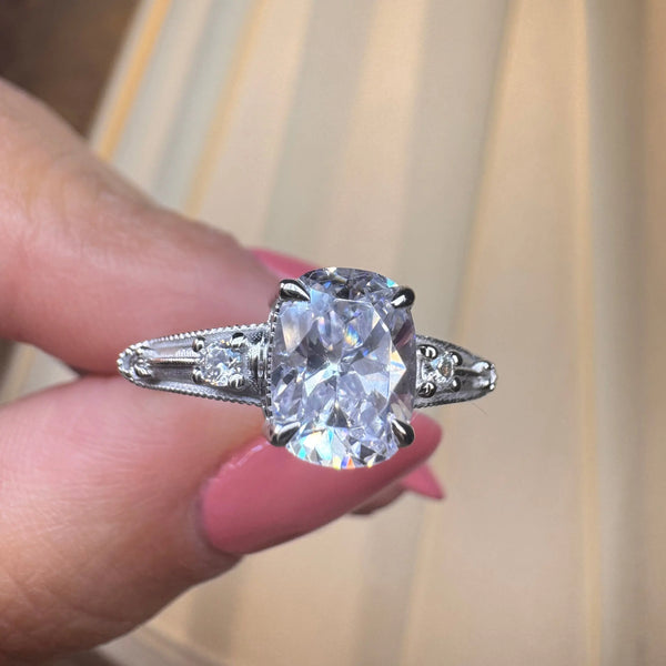 "Vesky" Cushion Cut 1.50 Carat Diamond Shoulder Platinum Engagement Ring DSCC05 HEERA DIAMONDS