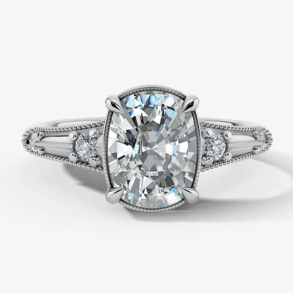 "Vesky" Cushion Cut 1.50 Carat Diamond Shoulder Platinum Engagement Ring DSCC05 HEERA DIAMONDS