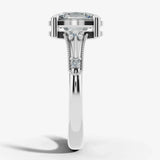 "Vesky" Cushion Cut 1.50 Carat Diamond Shoulder Platinum Engagement Ring Render- Side View