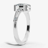 "Vesky" Cushion Cut 1.50 Carat Diamond Shoulder Platinum Engagement Ring Render- Side View