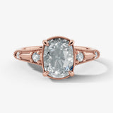 "Vesky" Cushion Cut 1.50 Carat Diamond Shoulder Platinum Engagement - Rose Gold