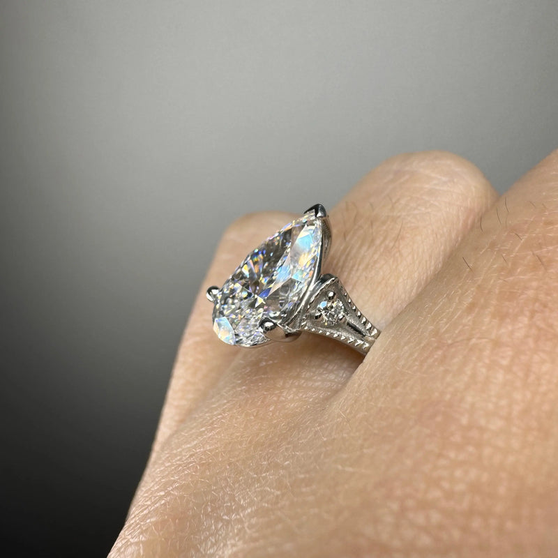 "Viney" Pear Cut 5 Carat Trilogy Platinum Engagement Ring HEERA DIAMONDS