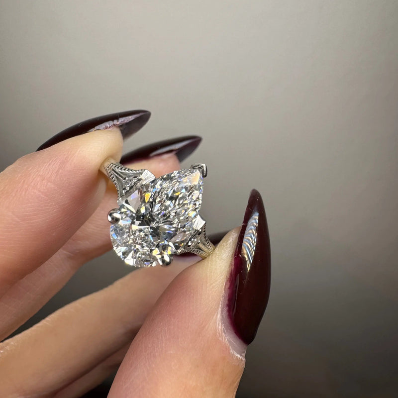 "Viney" Pear Cut 5 Carat Trilogy Platinum Engagement Ring HEERA DIAMONDS