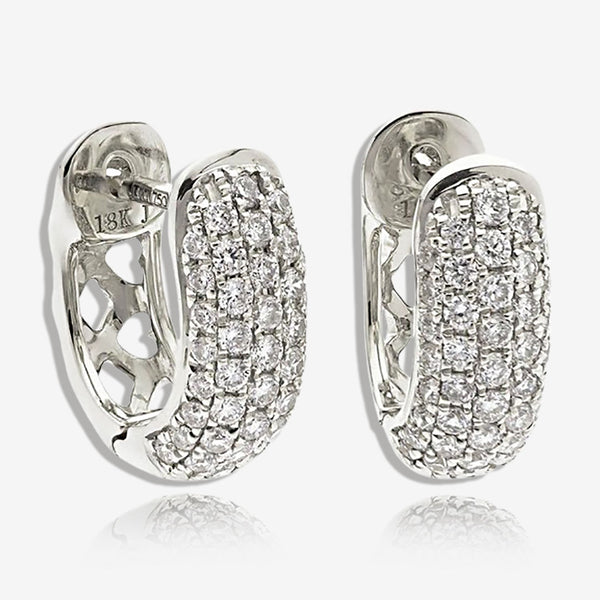 DIAMOND PAVE SETTING HOOP EARRINGS IN 18K WHITE GOLD