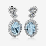 Aquamarine 1.40 Carat Oval Shape Halo Lab Grown Diamond Drop Earrings E1OCA