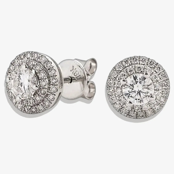 WHITE GOLD DOUBLE HALO DIAMOND EARRINGS HEERA DIAMONDS