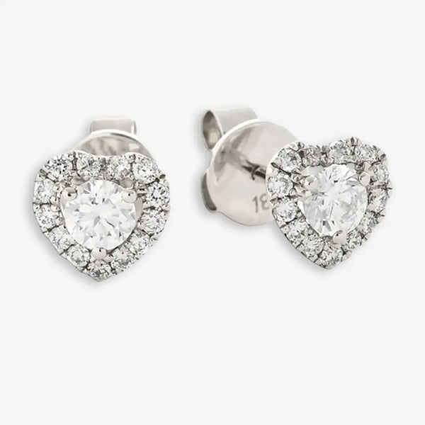 WHITE GOLD HEART SHAPE HALO DIAMOND EARRING HEERA DIAMONDS