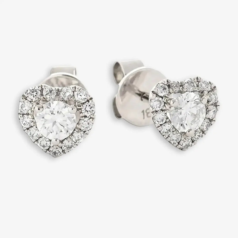 WHITE GOLD HEART SHAPE HALO DIAMOND EARRING HEERA DIAMONDS