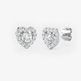 WHITE GOLD HEART SHAPE HALO DIAMOND EARRING