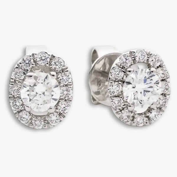 WHITE GOLD OVAL SHAPE HALO DIAMOND EARRING HEERA DIAMONDS