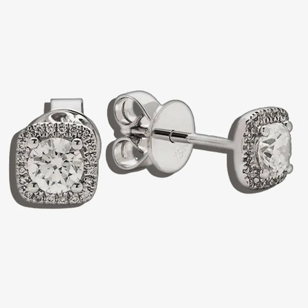 WHITE GOLD SQUARE SHAPE HALO DIAMOND EARRINGS HEERA DIAMONDS