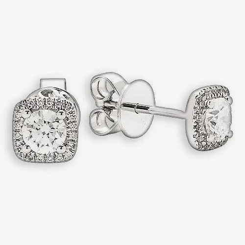 WHITE GOLD SQUARE SHAPE HALO DIAMOND EARRINGS HEERA DIAMONDS