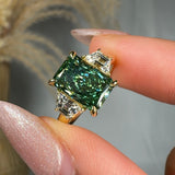 "Xavionra" Green 2.01 Carat Radiant Cut Trilogy Diamond Engagement Ring HLR425 HEERA DIAMONDS