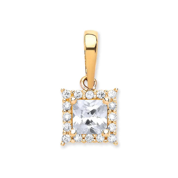 Y/G Princess Cut Cz Centre Pendant Heera Diamonds