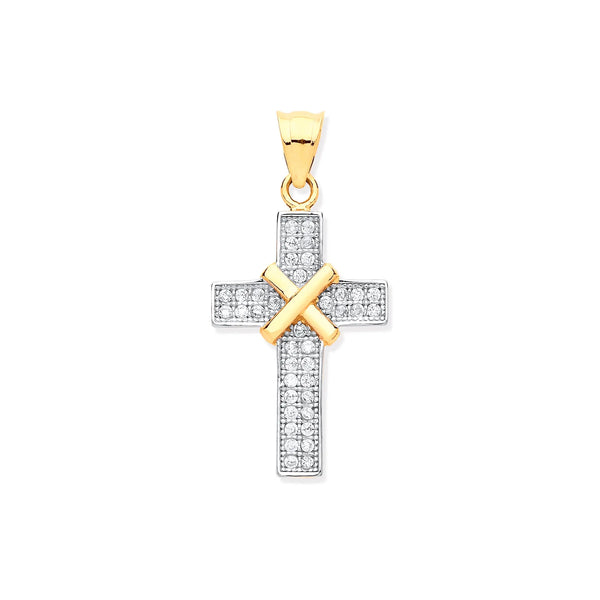 Y/G with CZs Cross Pendants Heera Diamonds