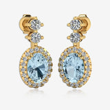 Aquamarine 1.40 Carat Oval Shape Halo Lab Grown Diamond Drop Earrings E1OCA