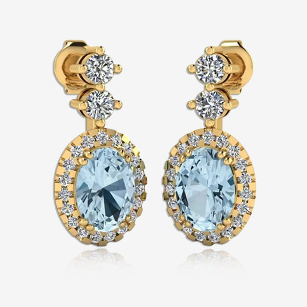 Aquamarine 1.40 Carat Oval Shape Halo Lab Grown Diamond Drop Earrings E1OCA