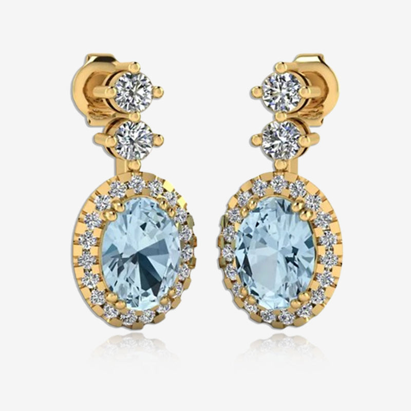 Aquamarine 1.40 Carat Oval Shape Halo Lab Grown Diamond Drop Earrings E1OCA
