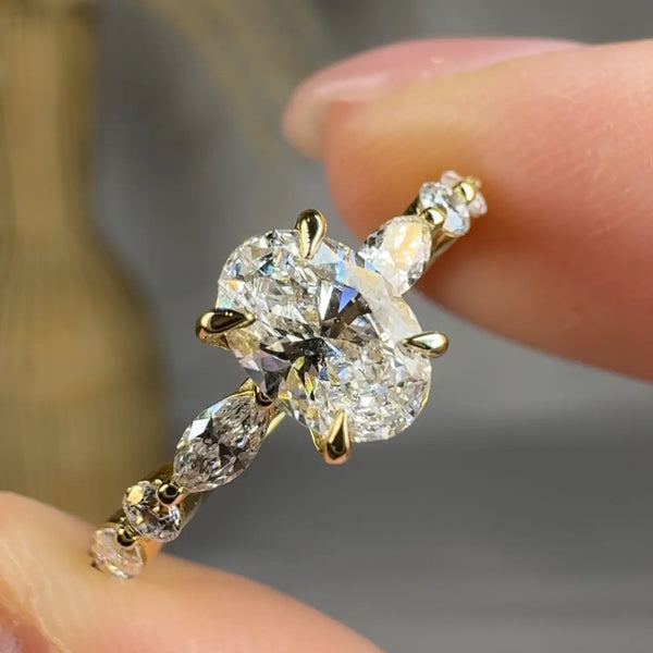 "Zalen" 0.59 Carat Oval Cut Lab Grown Diamond Shoulder Engagement Ring HLM378