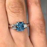 "Zarethyn" Blue Sapphire 0.11 Carat Elongated Cushion Cut Trilogy Lab Grown Diamond Engagement Ring HM1254 HEERA DIAMONDS