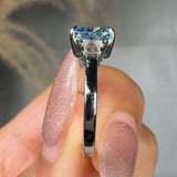 "Zarethyn" Blue Sapphire 0.11 Carat Elongated Cushion Cut Trilogy Lab Grown Diamond Engagement Ring HM1254 HEERA DIAMONDS