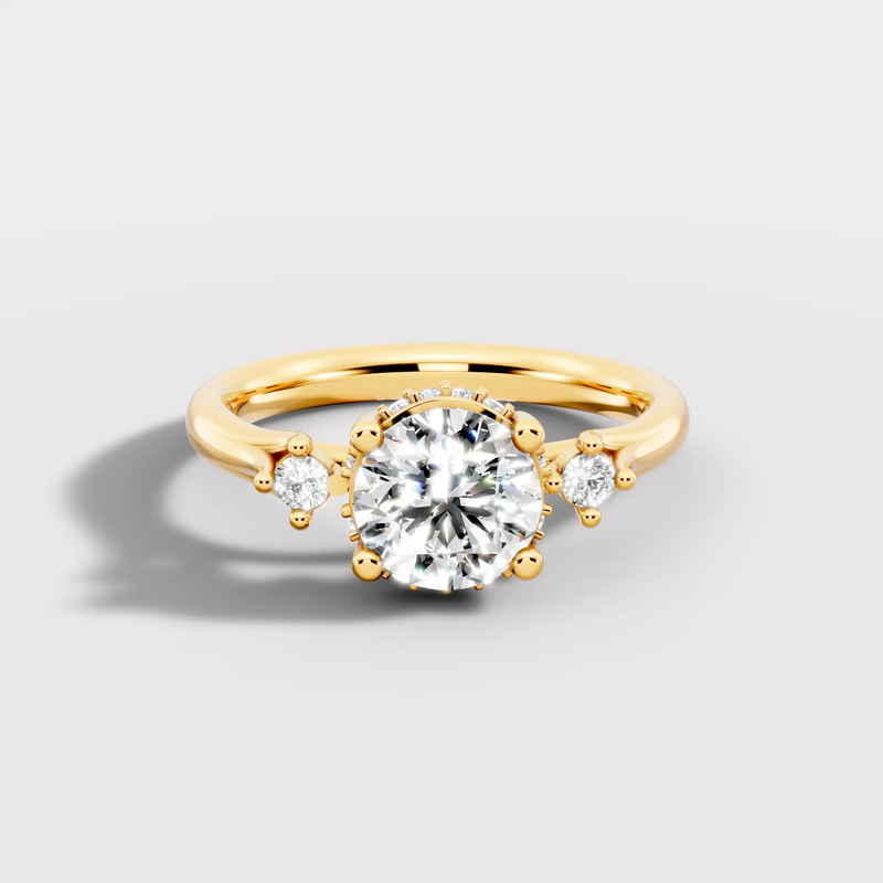 "Zena" Round Cut 2 Carat Trilogy 18kt Yellow Gold Engagement Ring UHRB10 HEERA DIAMONDS
