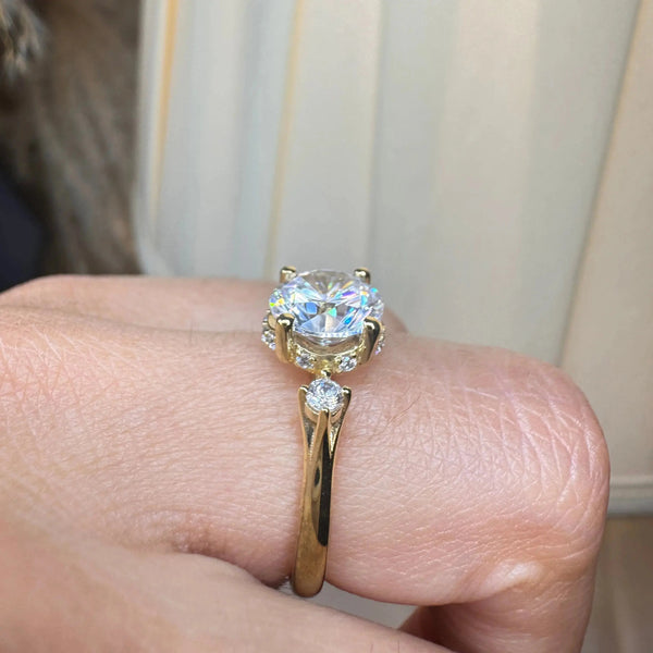 "Zena" Round Cut 2 Carat Trilogy 18kt Yellow Gold Engagement Ring UHRB10 HEERA DIAMONDS